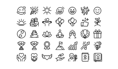 Modern happiness icons with joyful lifestyle emotion and positive feeling vector collection