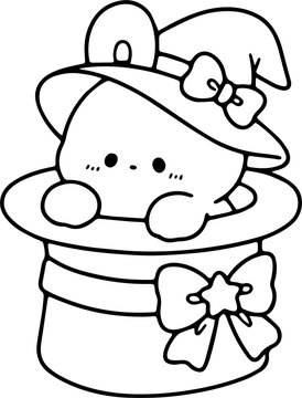 Adorable Bunny in a Magical Hat Outine Hand Drawn