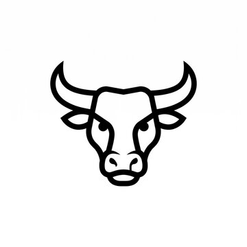 Bull head line vector icon isolated on white background, horned animal strength and finance market symbol.