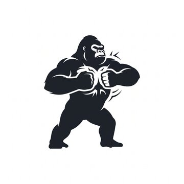 Chest beating gorilla silhouette vector icon isolated on white background, wild ape power and alpha strength symbol.