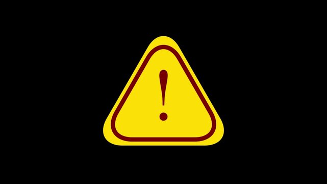 Red triangle warning sign with exclamation mark animated. Danger road sign, caution signal icon animation. Looping