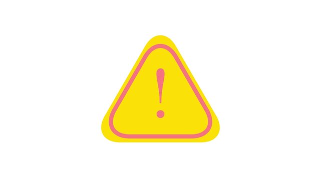Red triangle warning sign with exclamation mark animated. Danger road sign, caution signal icon animation. Looping