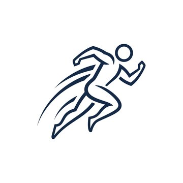 Fast running human figure vector icon symbol isolated on white background. Abstract dynamic athlete silhouette for sports, fitness, or marathon logo.
