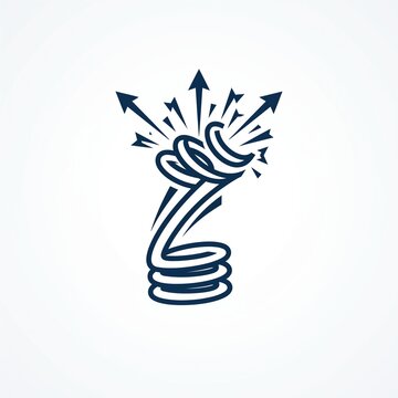 Vector illustration of a compressed spring releasing upward energy with spreading arrows, isolated on white background.