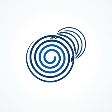 Abstract blue concentric spiral spiral icon, symbolizing focus, continuous motion, evolution, and dynamic flow.
