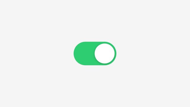 White toggle switch UI element turning off on light background, representing settings, on off control, and mobile app interface motion graphic.