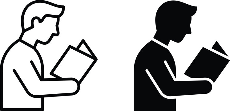 Man Reading Book Silhouette On Transparent Background reader literature pages person male figure studying learning