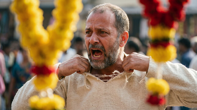Paul and Barnabas tearing their clothes as the people of Lystra mistakenly try to worship them as the Greek gods Zeus and Hermes
