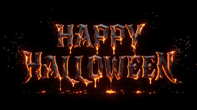 Happy halloween text in burning fire
