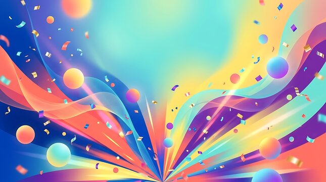 Colorful abstract celebration background for international youth day with confetti and vibrant spheres