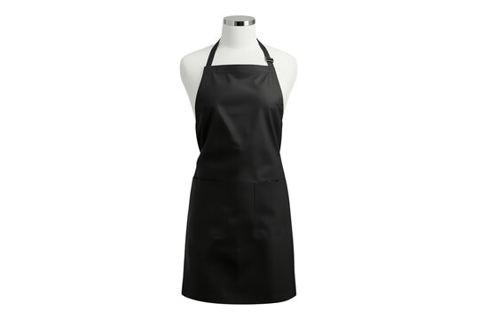 Sleeveless black kitchen apron displayed on a mannequin