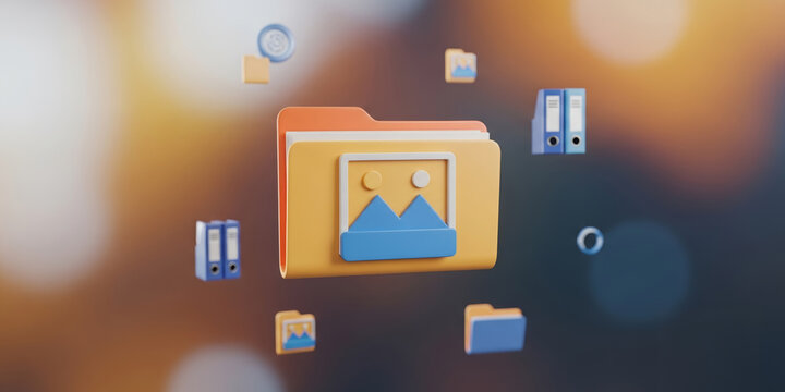 3D folder icon with image file symbol