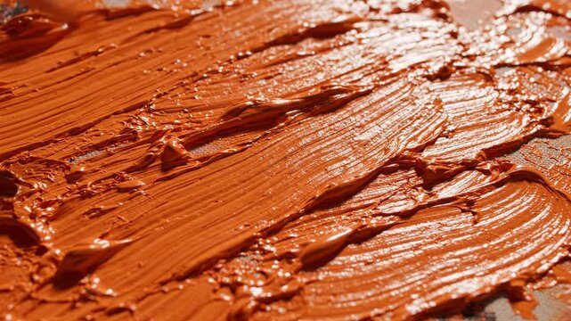 Abstract background of vibrant orange paint strokes with rich texture.