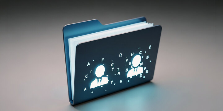 Digital file folder with user profile icons and data symbols