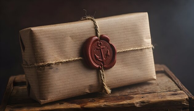 Vintage Wrapped Postal Parcel with Wax Seal and String