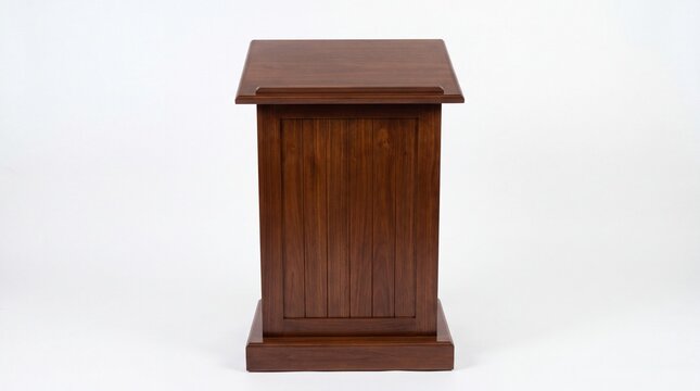 Elegant brown wooden podium for speeches and presentations captured in high quality style on white background