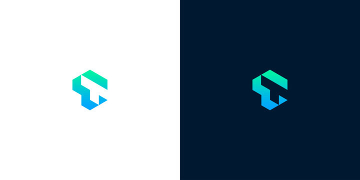 Abstract hexagonal geometric logo design with blue and green gradients for modern corporate branding identity on light and dark backgrounds