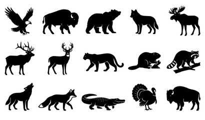Fototapeta premium USA Wildlife Animal Silhouette Vector Collection EPS