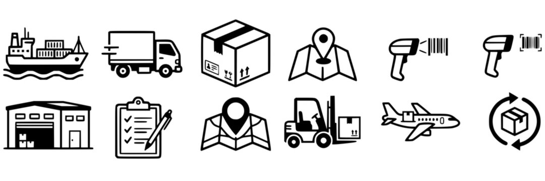 Professional Logistics and Supply Chain Management Icon Set for Global Transport and Delivery Services