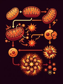 Diagram of cellular energy production and mitochondrial processes