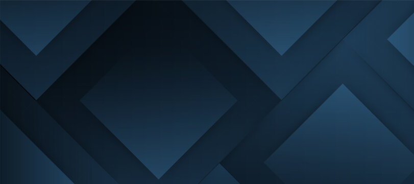 Dark blue abstract geometric background with layered square shapes and overlapping diagonal pattern design