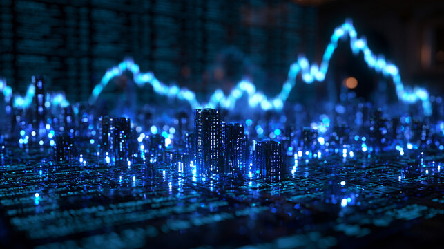 Stock Market Analysis Digital Cityscape with Trading Graph