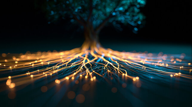Network connections illuminated digital tree structure