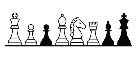 Chess Board Setup Vector Icon Featuring Black and White Pieces in Starting Positions for Tournament Strategy, Competition, and Game Design © RIFAT