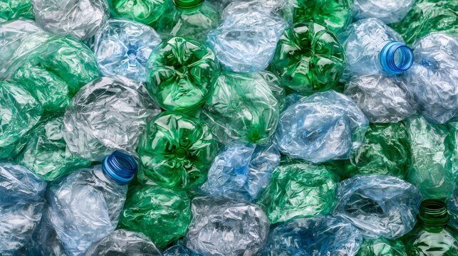 Crumpled plastic bottles ready for recycling and reuse