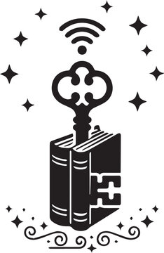 Book Vintage Key WiFi Digital Access Vector Icon