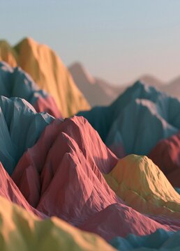 Close-up of a group of colorful mountains. the mountains are arranged in a way that they are overlapping each other, creating a sense of depth and dimension.