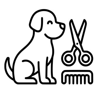 Dog grooming service vector icon pet styling scissors and comb line art