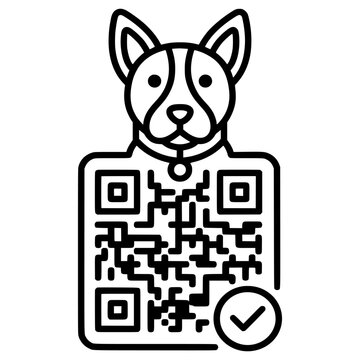 Dog QR code ID microchip vector icon pet identification and registration line art