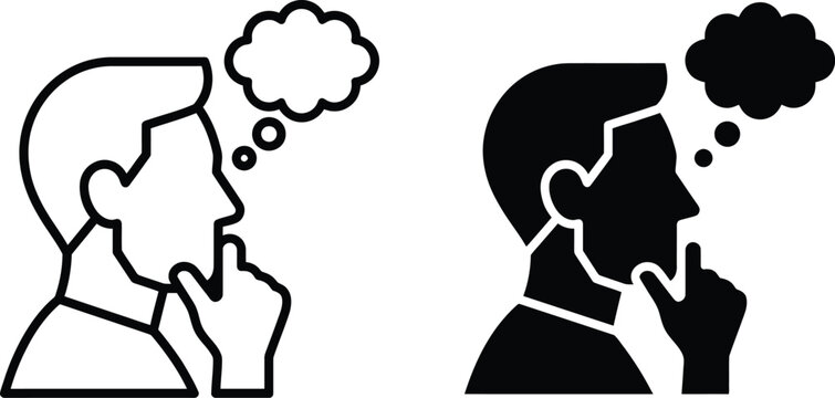 Thinking man silhouette with speech bubble on transparent background head profile thought idea concept ponder