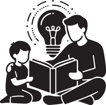 Father Child Reading Inspiration Lightbulb Vector Icon