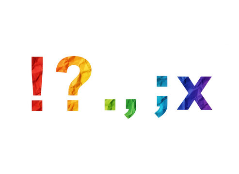 Colorful punctuation marks and grammar symbols with a realistic paper texture effect