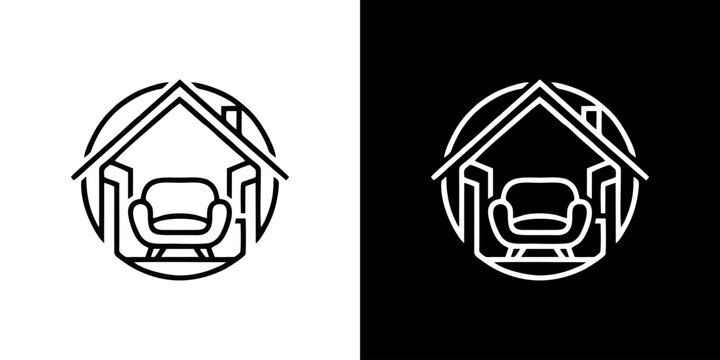 Minimalist Line Art Logo Featuring a Cozy Armchair Inside a House Outline for Real Estate and Interior Design Branding