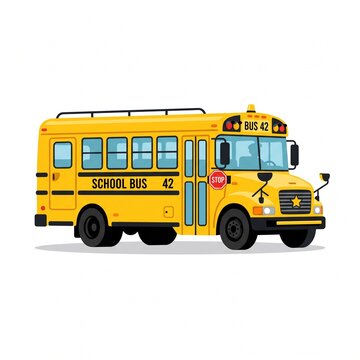 Cartoon yellow school bus side view isolated on white background