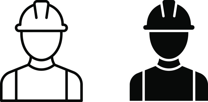 Construction worker silhouette icon with hard hat and vest on transparent background engineer builder foreman