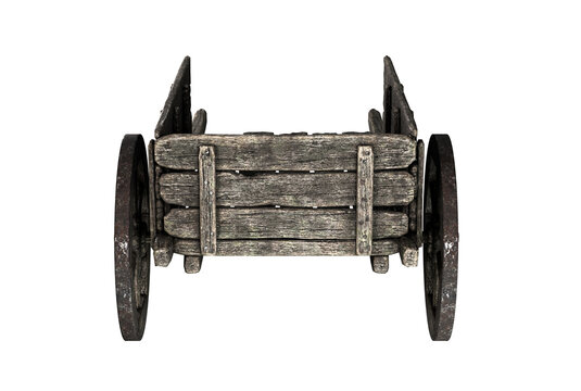 Old Vintage Wooden Medieval cart isolate on white background. 3d rendering.