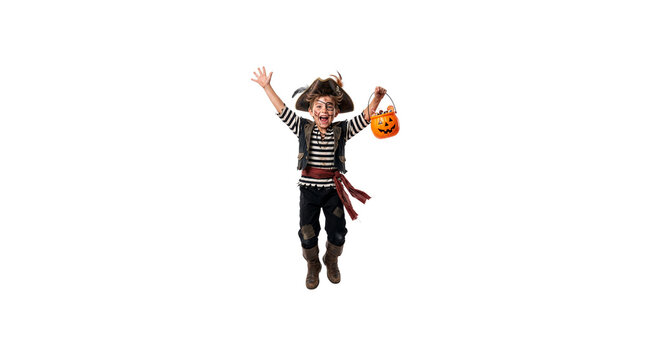 Excited Halloween Boy with Amazed Expression Isolated on White Background