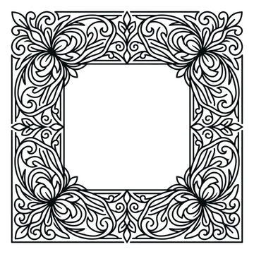Decorative square frame featuring stylized floral elements