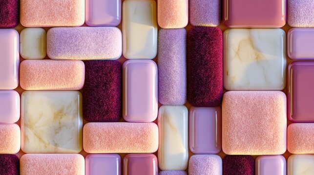 Interior design, Decorative wall panels. Abstract geometric surface with glossy, textured and stone-like blocks creates a modern background for architecture and interior decoration.