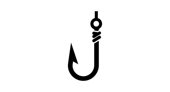 Fishing Hook Icon, Simple Black Silhouette on White Background