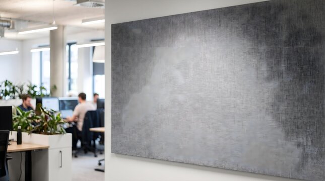Blank textured screen on office wall for custom message with copy space in a modern workplace