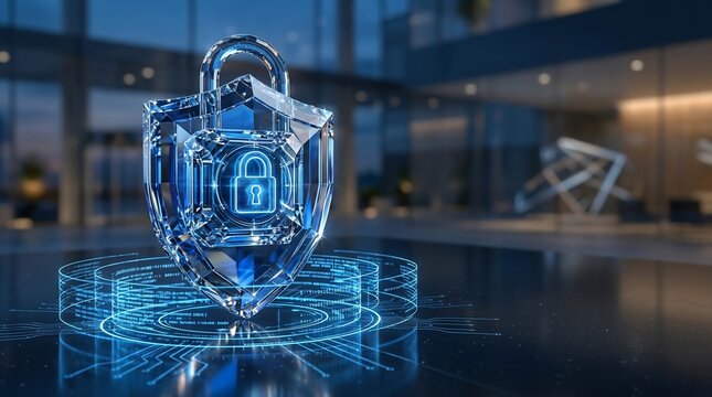 Digital security shield icon protection data integrity network cyber defense concept