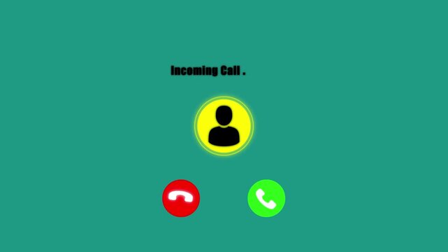 incoming Call ring icon on transparent background, incoming call in mobile phone display with alpha channel. Ringing Camera Icon and Blinking Dots on Transparent Background