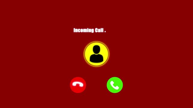 incoming Call ring icon on transparent background, incoming call in mobile phone display with alpha channel. Neon call icon voice animation on red background.