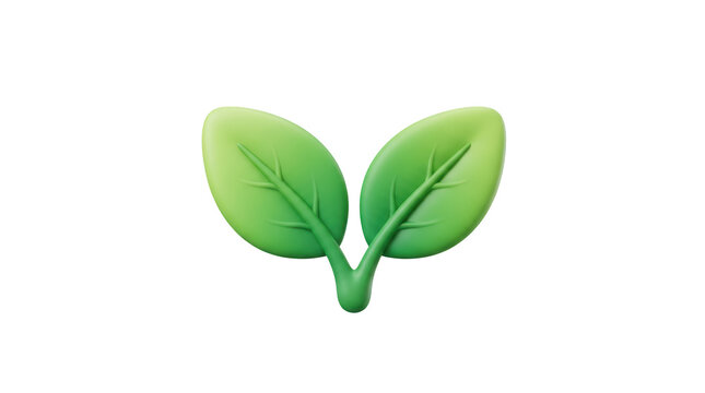 3d illustration of two green leaves isolated on transparent background