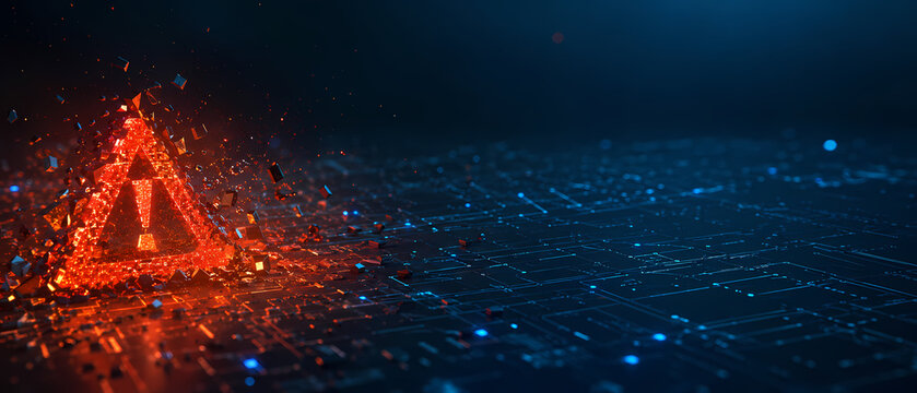 Digital Code Warning Symbol on Data Surface Representing Cybersecurity Threat, System Vulnerability and Critical Security Alert